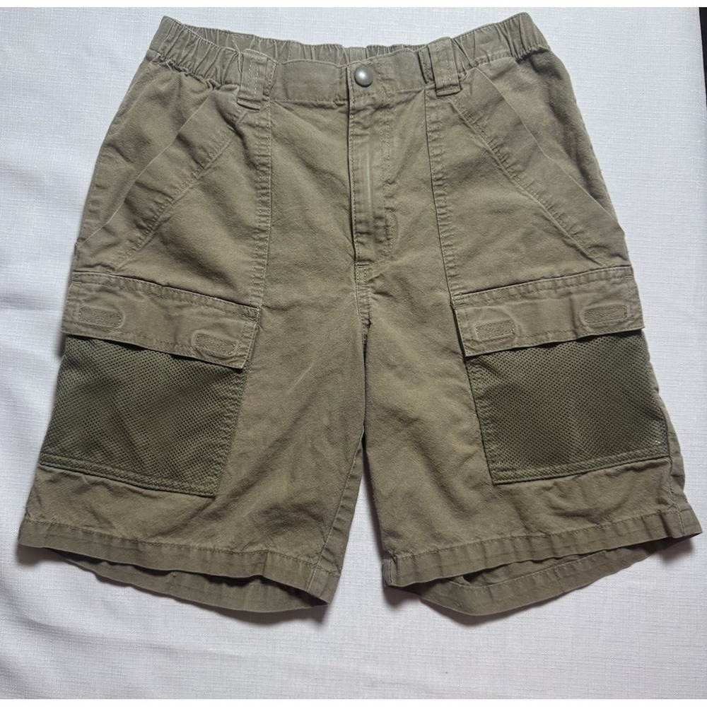 Columbia PFG Boys Cargo Fishing Shorts Khaki 100% Cotton Tan Size Large 14/16